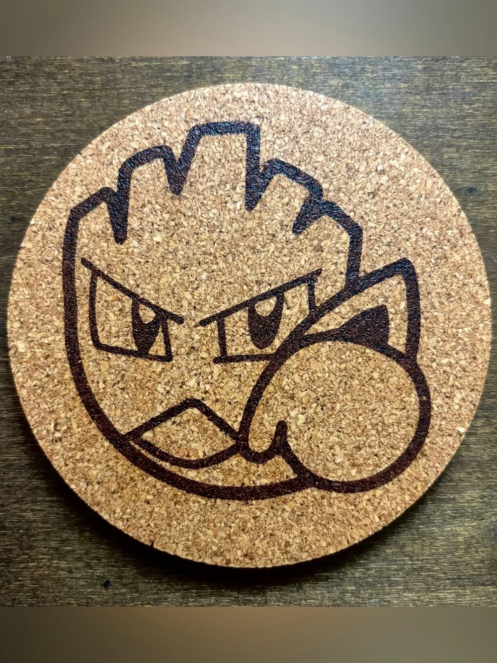 Pokemon Hitmonchan Face Laser Engraved Cork Coaster